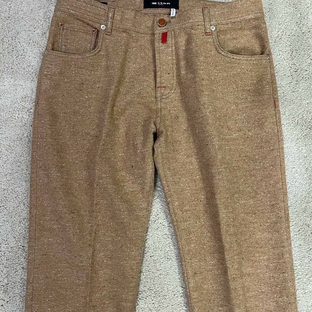 KITON SLIM FIT FIVE-POCKET DONEGAL PAINT